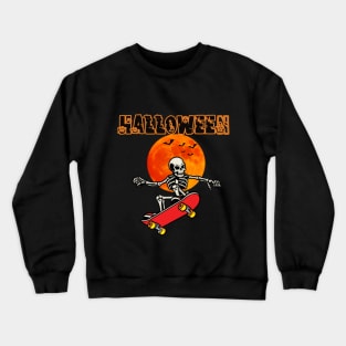 Halloween Skeleton on a Skate Board Crewneck Sweatshirt